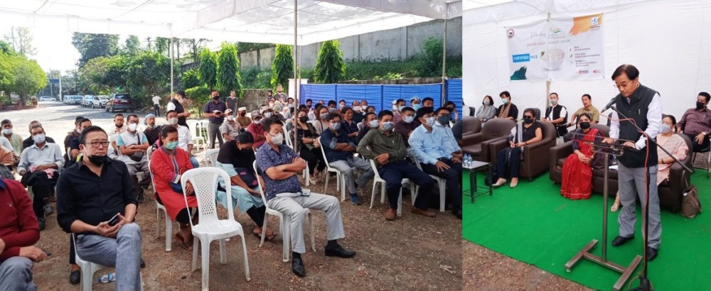 Advisor, Food and Civil Supplies, Pukhayi Sumi addressing a section of the gathering during an awareness campaign on fortified rice held on November 20. (DIPR Photo)
